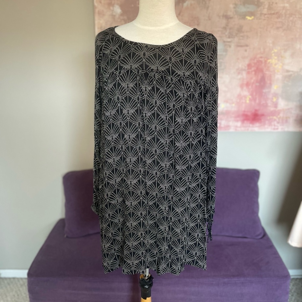 Roxy Printed Baby doll Boho Dress Black and white print Long sleeve‎ size M